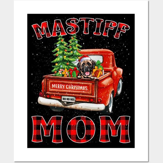 Christmas Mastiff Mom Santa Hat Truck Tree Plaid Dog Mom Christmas Wall Art by intelus